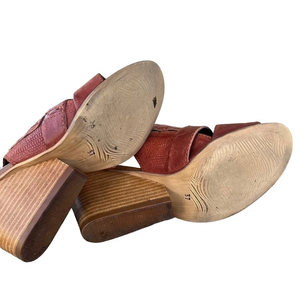 Miz Mooz Kenmare Leather Wedge Slingback Sandal Rust Brown EU 37 US 6.5/7 GUC